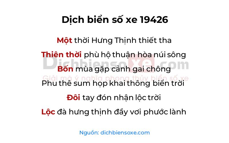 Dịch thơ biển số 19426