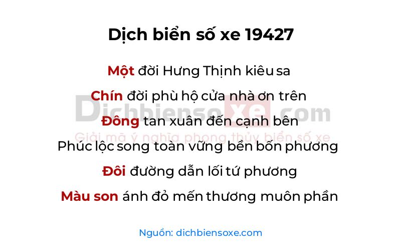 Dịch thơ biển số 19427