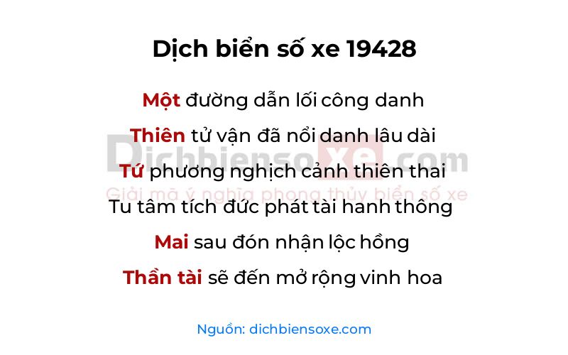 Dịch thơ biển số 19428
