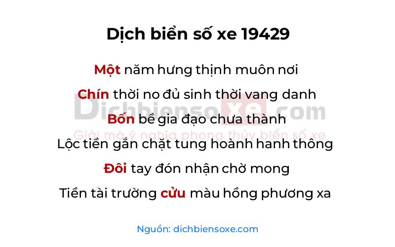 Dịch thơ biển số 19429