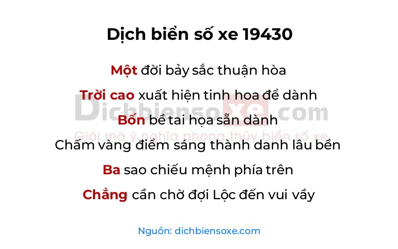 Dịch thơ biển số 19430