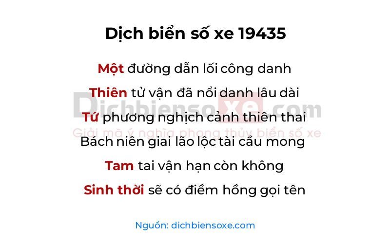 Dịch thơ biển số 19435