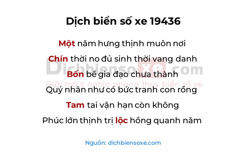 Dịch thơ biển số 19436