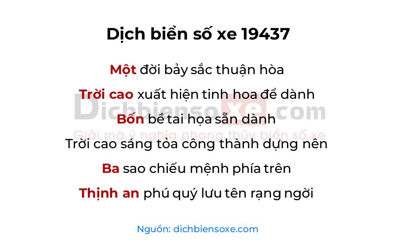 Dịch thơ biển số 19437