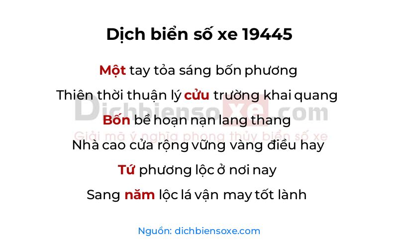 Dịch thơ biển số 19445