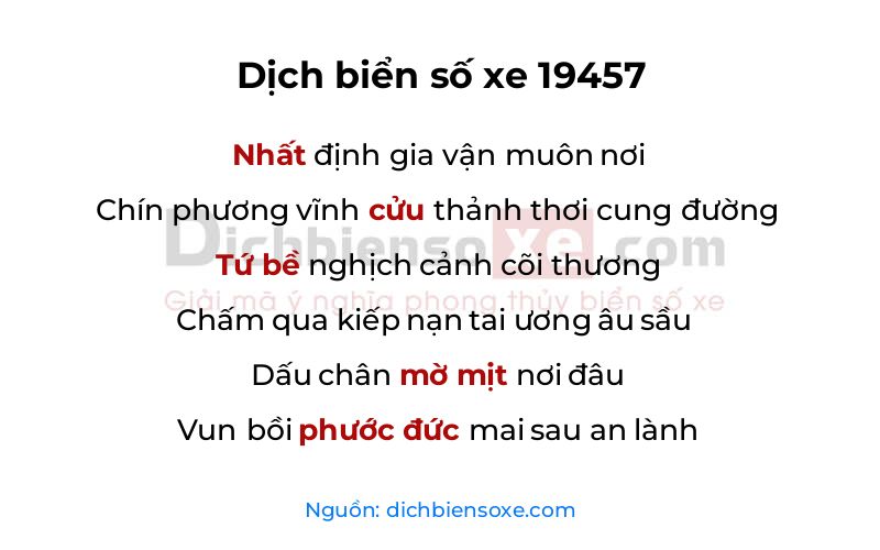Dịch thơ biển số 19457