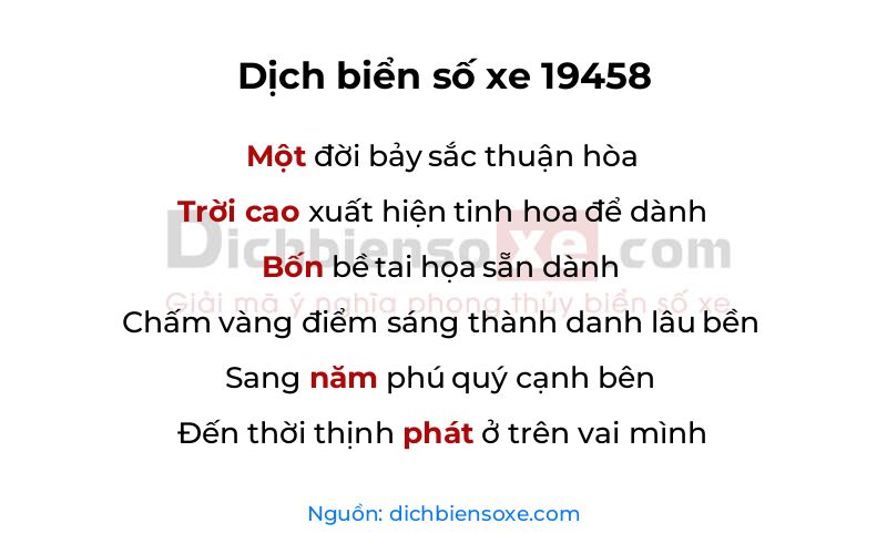 Dịch thơ biển số 19458