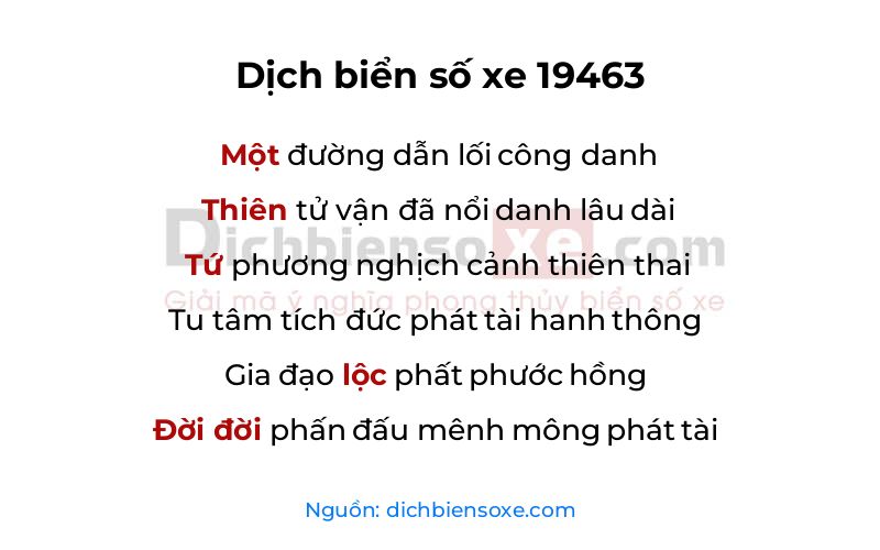 Dịch thơ biển số 19463