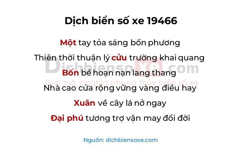 Dịch thơ biển số 19466