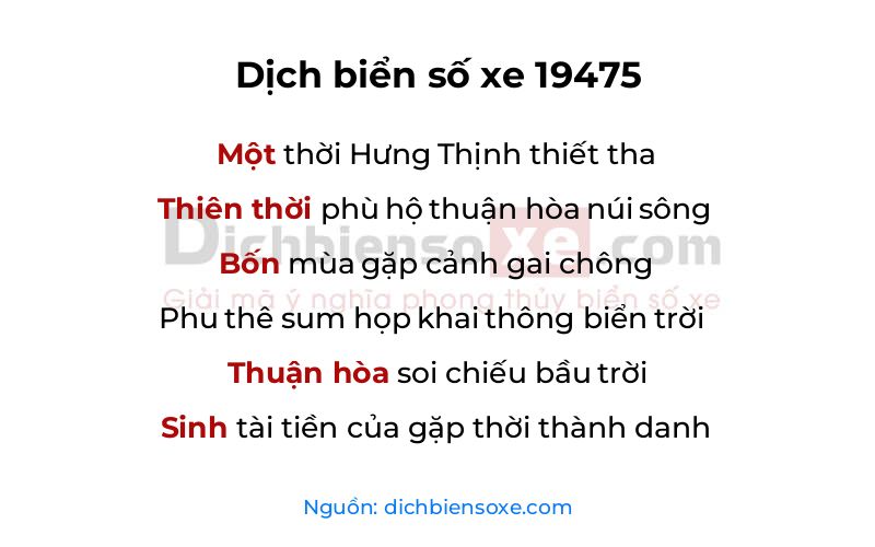 Dịch thơ biển số 19475