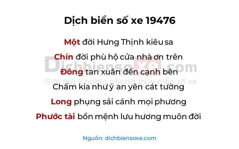 Dịch thơ biển số 19476