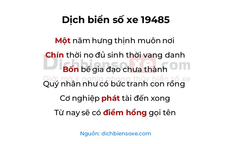 Dịch thơ biển số 19485