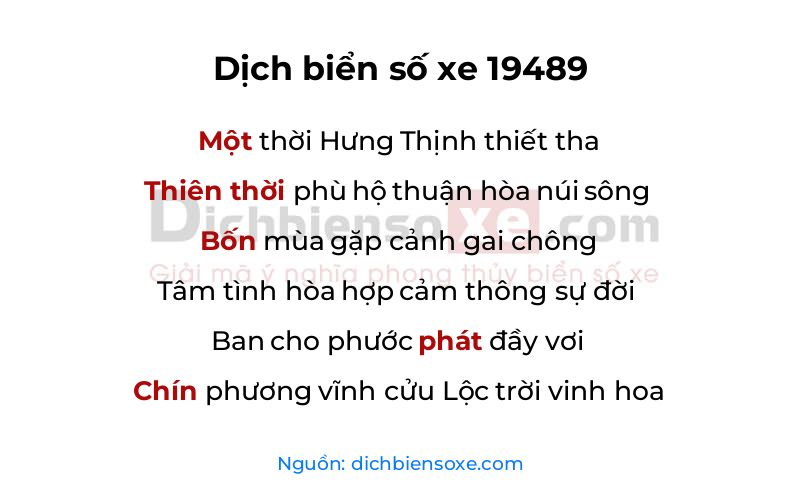 Dịch thơ biển số 19489