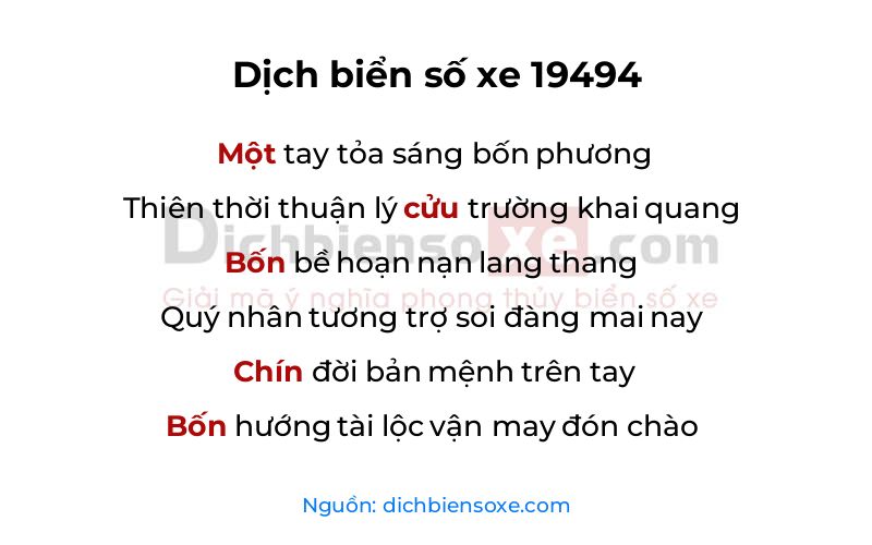 Dịch thơ biển số 19494