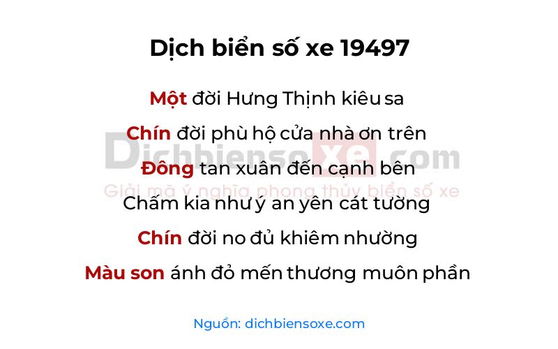 Dịch thơ biển số 19497
