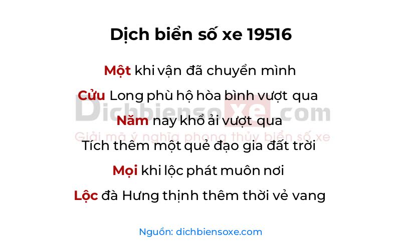 Dịch thơ biển số 19516