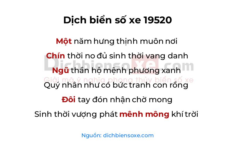 Dịch thơ biển số 19520