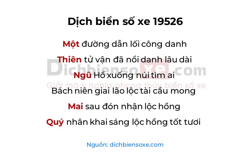 Dịch thơ biển số 19526
