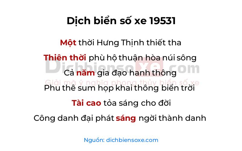 Dịch thơ biển số 19531