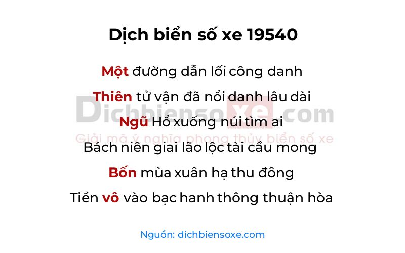 Dịch thơ biển số 19540