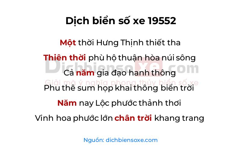 Dịch thơ biển số 19552
