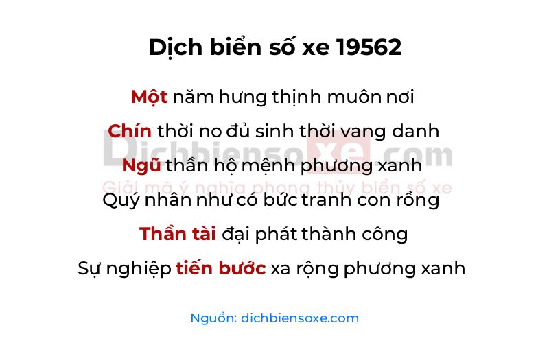 Dịch thơ biển số 19562