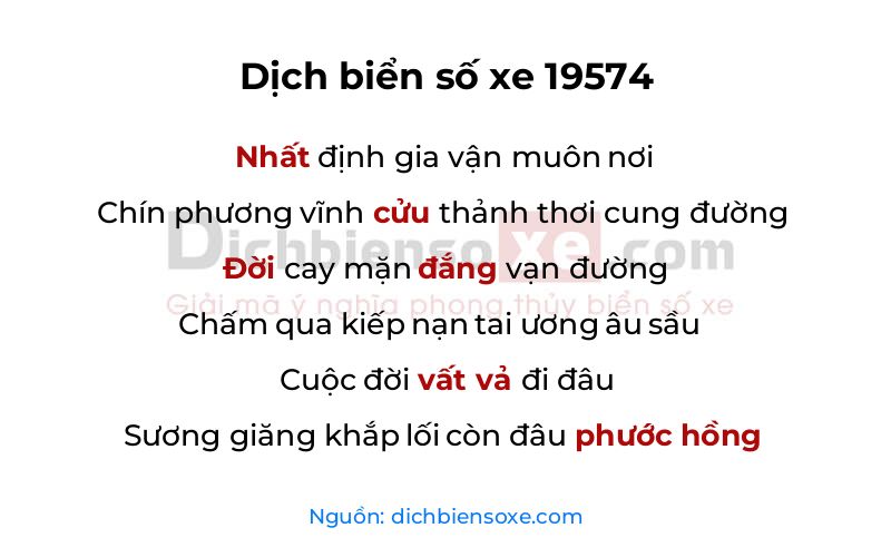 Dịch thơ biển số 19574