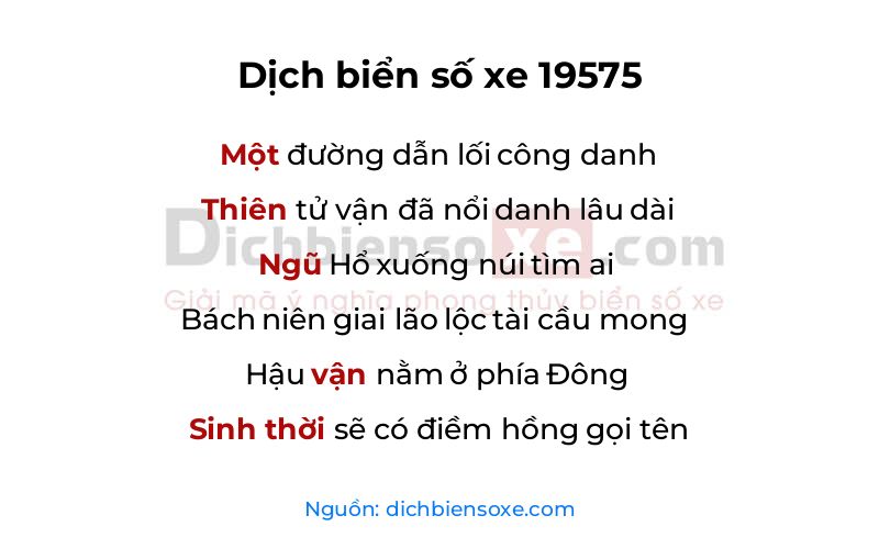 Dịch thơ biển số 19575