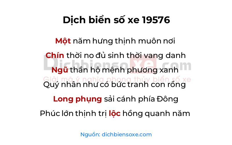 Dịch thơ biển số 19576