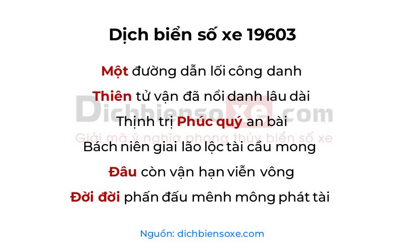 Dịch thơ biển số 19603