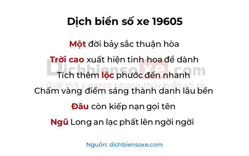 Dịch thơ biển số 19605