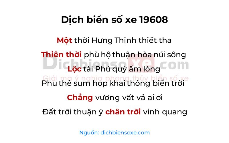 Dịch thơ biển số 19608