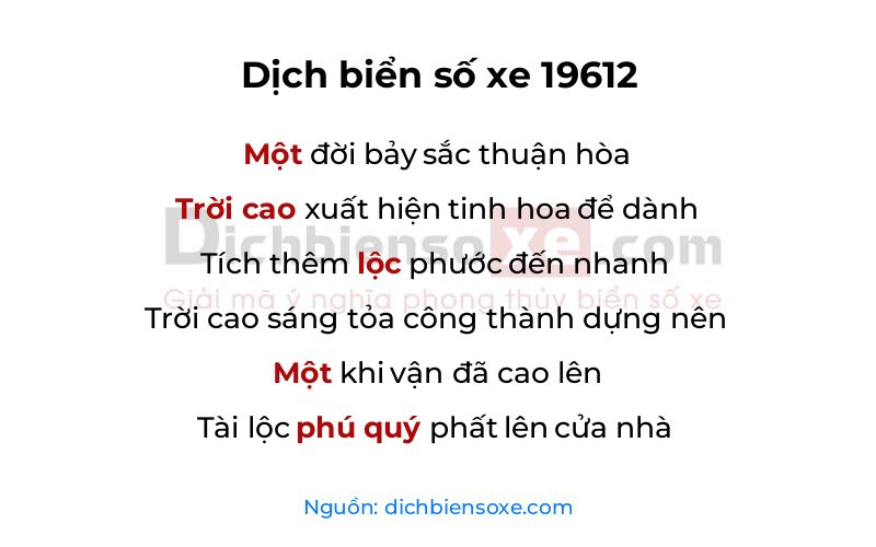 Dịch thơ biển số 19612