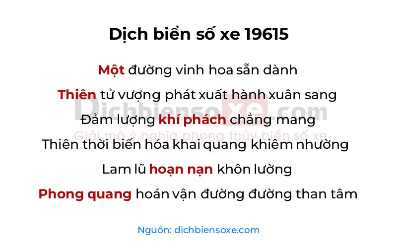 Dịch thơ biển số 19615