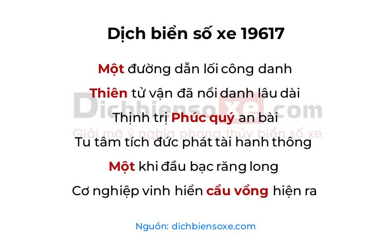 Dịch thơ biển số 19617