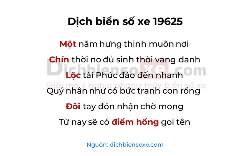Dịch thơ biển số 19625