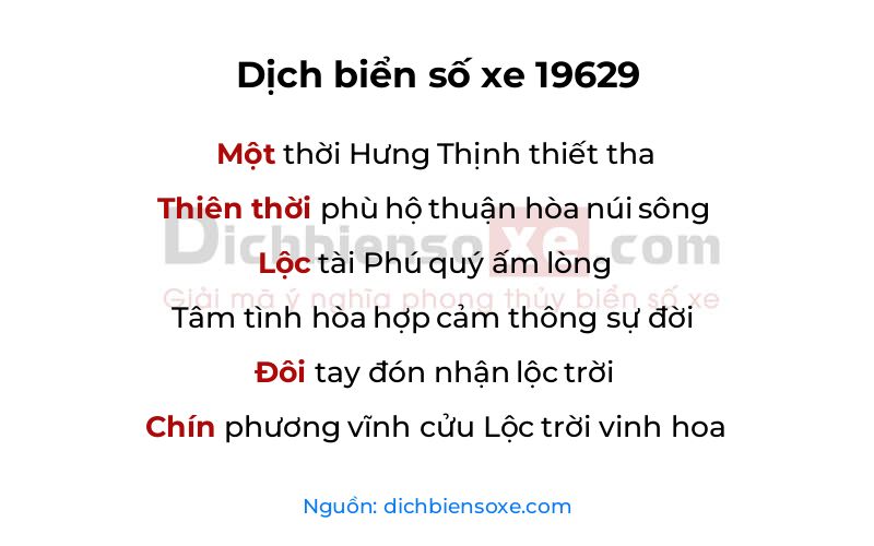 Dịch thơ biển số 19629