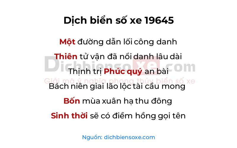 Dịch thơ biển số 19645