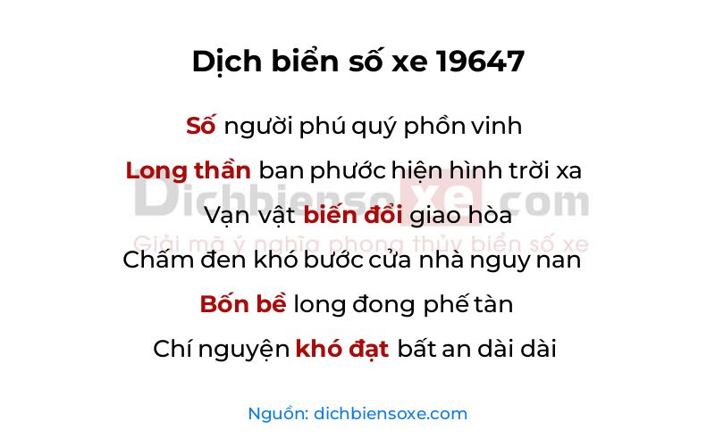Dịch thơ biển số 19647