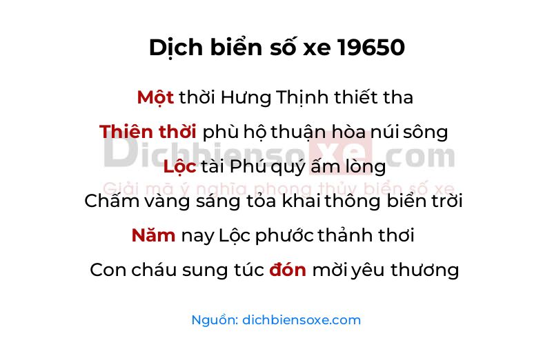 Dịch thơ biển số 19650