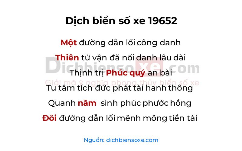 Dịch thơ biển số 19652