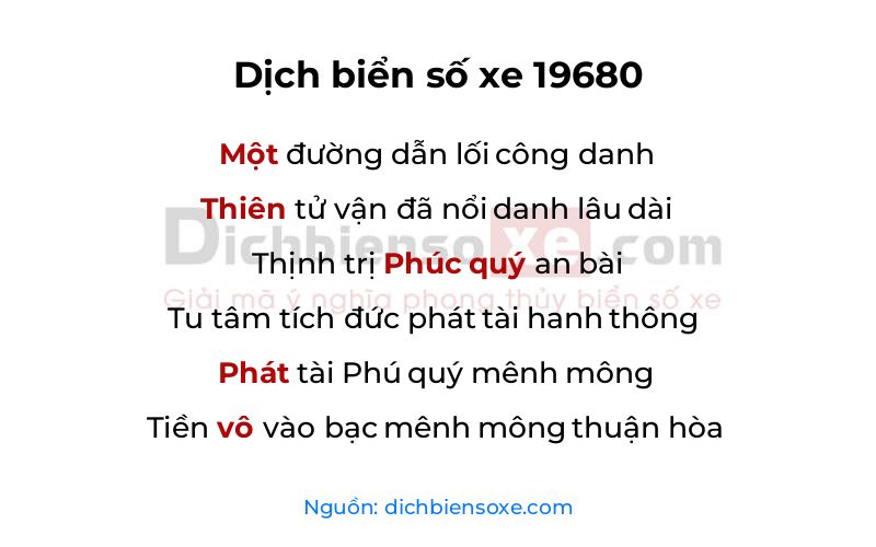 Dịch thơ biển số 19680