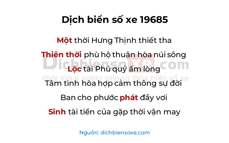 Dịch thơ biển số 19685