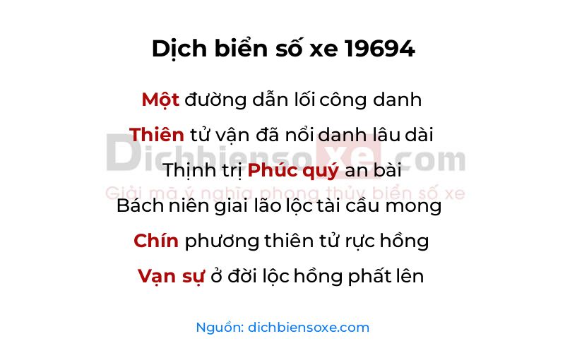 Dịch thơ biển số 19694