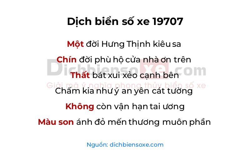 Dịch thơ biển số 19707