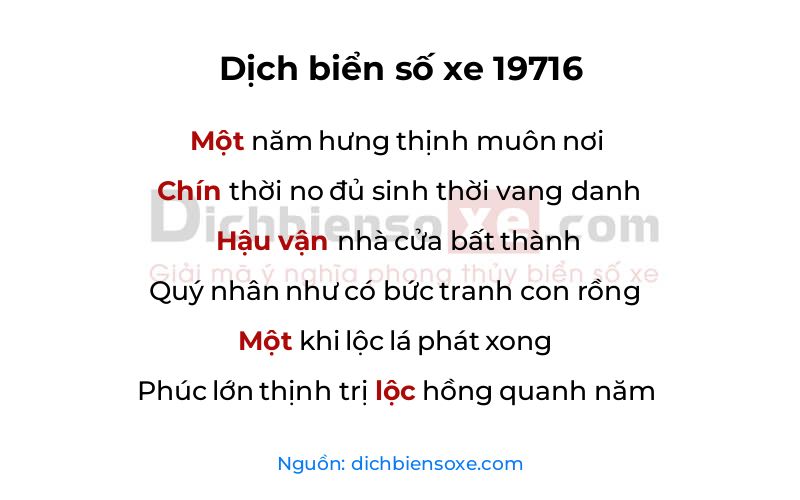Dịch thơ biển số 19716