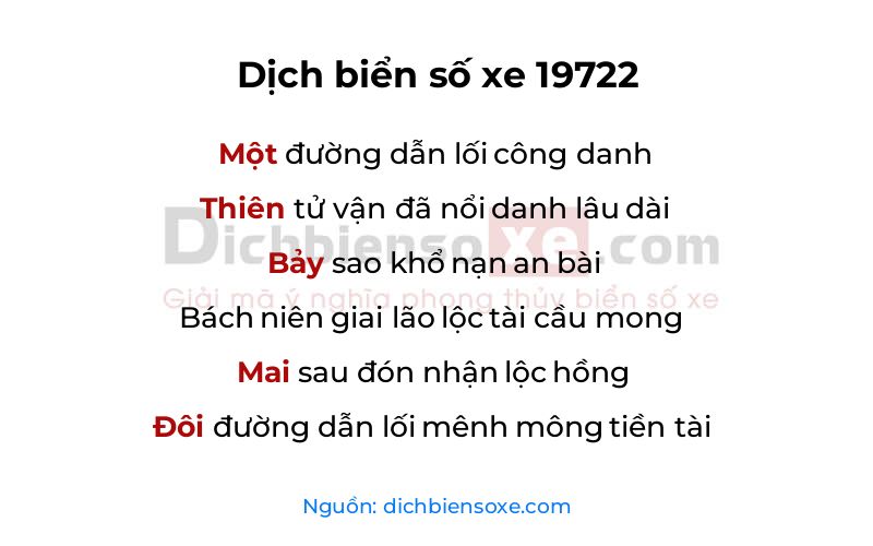 Dịch thơ biển số 19722