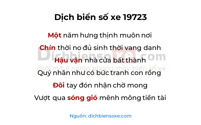 Dịch thơ biển số 19723