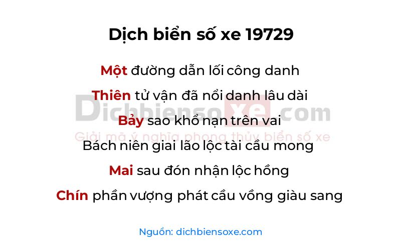 Dịch thơ biển số 19729