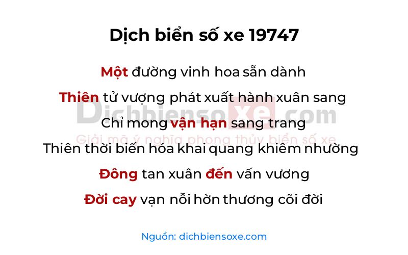Dịch thơ biển số 19747